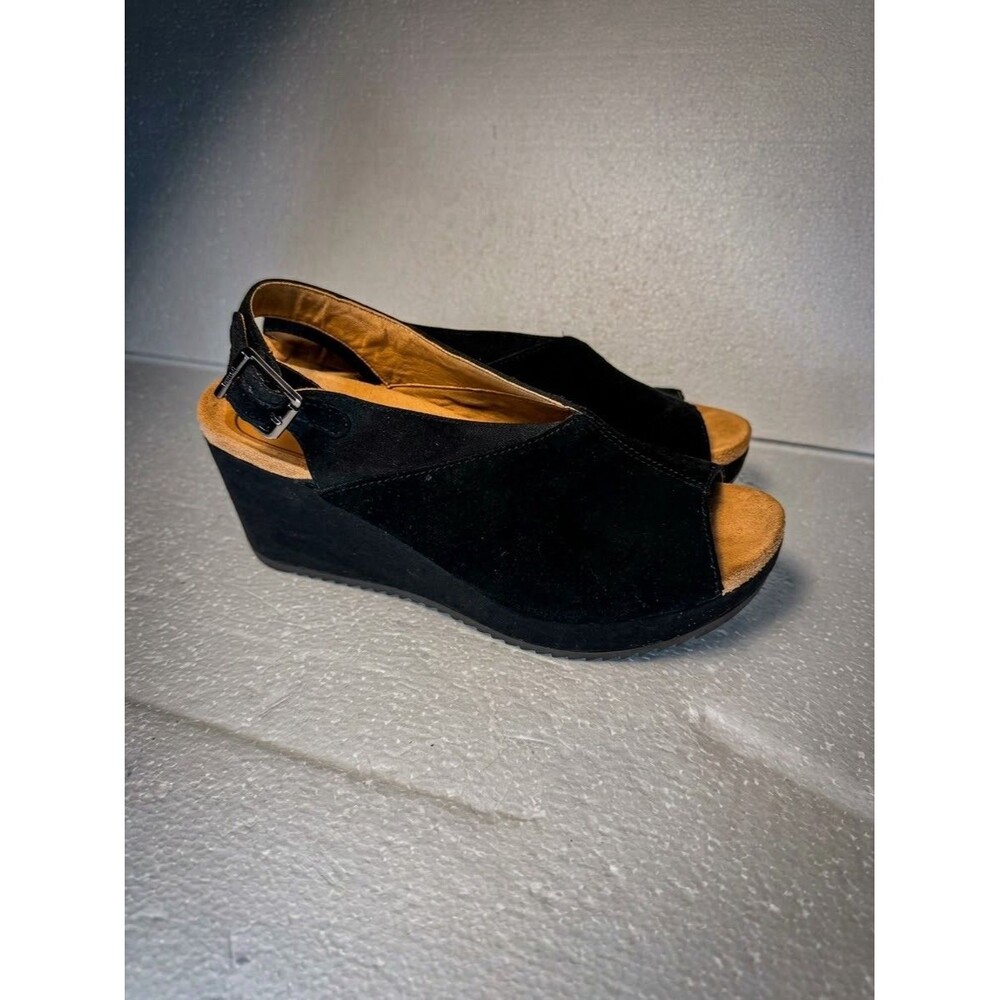VIONIC Trixie Black Suede Wedge Sandal Women Size 9 Medium 10010569